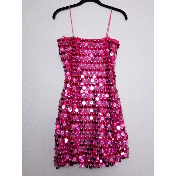 NWT Runaway The Label Cortez Mini Dress M Pink Sequin Sleeveless Stretch - Picture 9 of 11